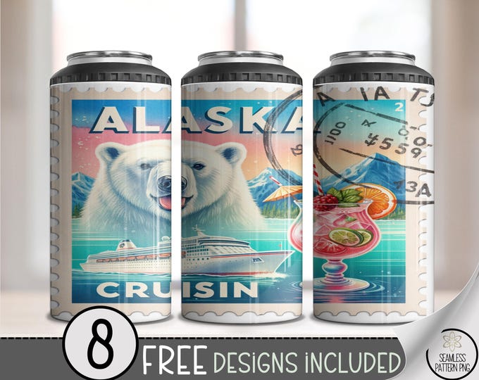Can Cooler Wraps: Alaska Cruise & Travel Theme (8 Unique Digital Designs) A480