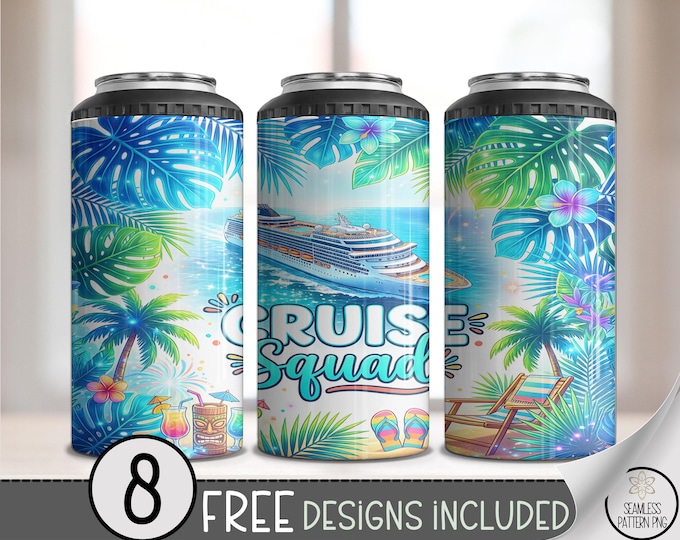 Cruise Squad 4-in-1 Can Cooler Wrap, Tropical Cruise Sublimation Design, Beach Vacation 16 oz 4-in-1 File, Can Cooler Design, B10111