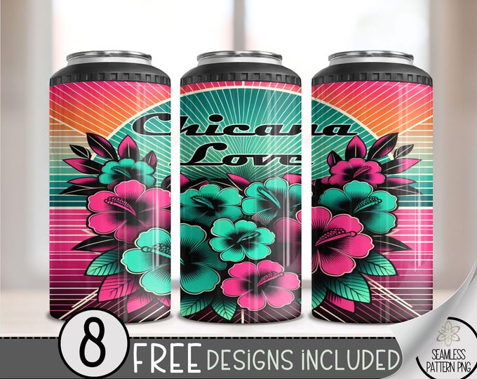 Chicana 4 in 1 Can Cooler Wrap, Mexican 4in1 Tumbler PNG, Floral Latina 16 Oz Can Cooler Sublimation Design, Chingona Art Hard Can Wrap A23