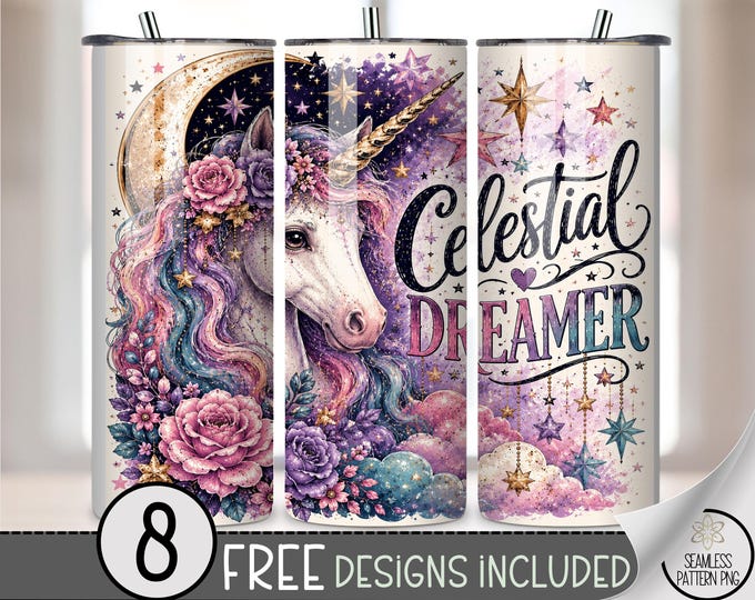Celestial Dreamer 20 oz Tumbler Wrap, Magical Sublimation Design for Straight Tumblers, Glitter PNG Files, Digital Download, B10368