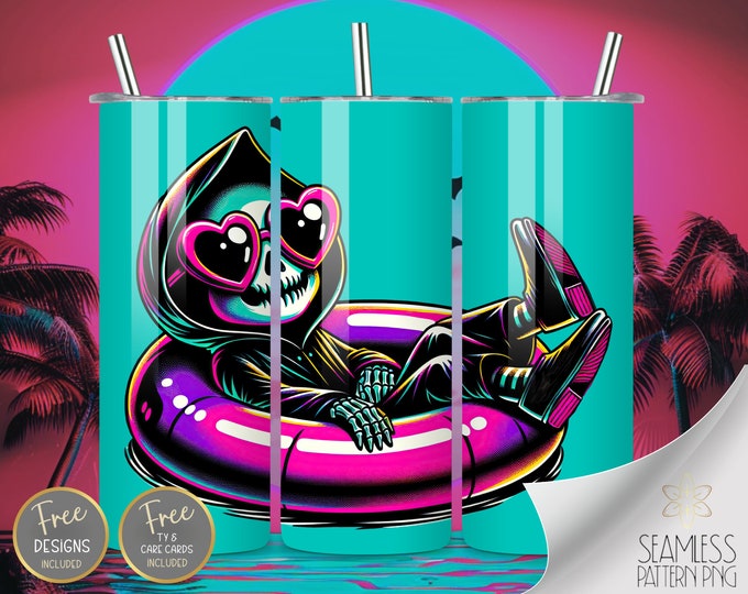Summer Ghoul 20 oz Straight Tumbler Wrap Sublimation, Funny Summer Skeleton Design Files,  Sassy Skeleton, Trendy Neon Goth PNG