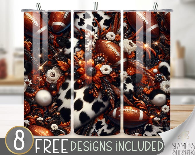 Western Tumbler Wrap, 20 oz Tumbler Sublimation Designs, Country Tumbler Wrap, Boho Cow  Hide Tumbler, Cowhide PNG, Football Tumbler