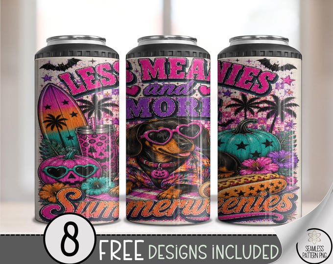 Funny Dachshund 4-in-1 Can Cooler Wrap, Summer Weenies Sublimation Design, Digital Download, B10403