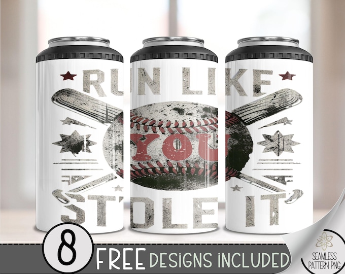 Baseball 4 in 1 Can Cooler Wrap, Sports 4in1 Tumbler PNG, Bat 16 Oz Can Cooler Sublimation Design, Sassy Sublimation File For Baseball, A124