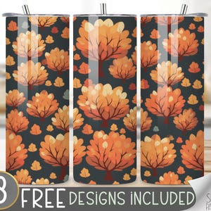 Fall Leaves Tumbler Wrap, Autumn Tree Sublimation Tumbler Design Digital Download PNG, Fall Foliage 20 OZ Skinny Wrap Seamless Design