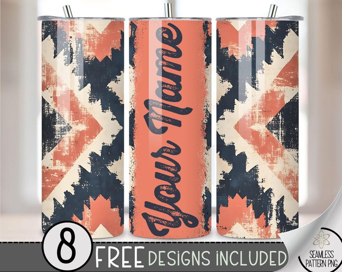 Add Your Own Name Faded Southwestern Tumbler Wrap, 20 oz Aged Western Tumbler File, Digital Aztec Tumbler Wrap Design Download, Boho Cowgirl