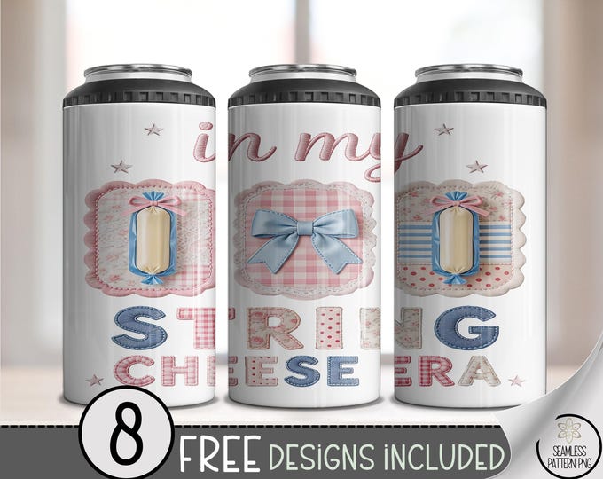 In My String Cheese Era 4in1 Can Cooler Wrap, Funny Overstimulated Mom Sublimation Design, Faux Patchwork 16 oz 4-in-1 File, B10101