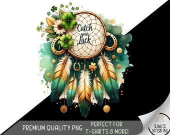 St Patrick T-Shirt Design, Shamrock Dreamcatcher Clip Art, Clover Tshirt Design, Catch Your Luck Shirt PNG, Floral Boho Sublimation, A62