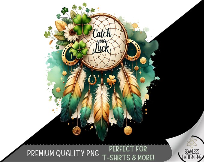 St Patrick T-Shirt Design, Shamrock Dreamcatcher Clip Art, Clover Tshirt Design, Catch Your Luck Shirt PNG, Floral Boho Sublimation, A62