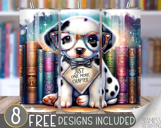Dalmatian Book Lover Tumbler Wrap, Old Books PNG,Tumbler Wrap For Reader,Library Gifts 20oz Tumbler Sublimation Design,Book Tumbler Wrap PNG