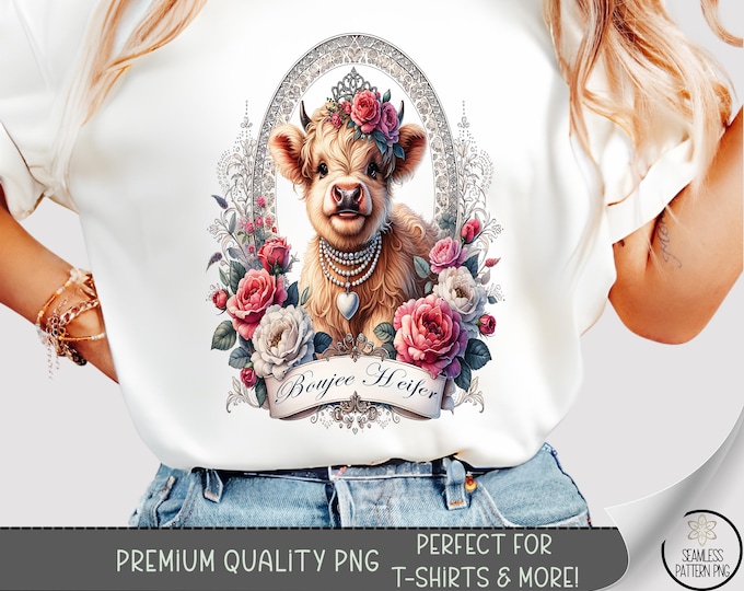 Boujee Heifer T-Shirt PNG, Instant Digital Download, Lovely Highland Cow, Cute Design, Sublimation, A750