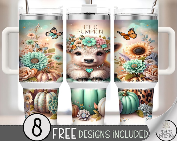 Baby Highland Cow 40 oz Tumbler Wrap, Hello Pumpkin Sublimation Design, Digital Download, B10314