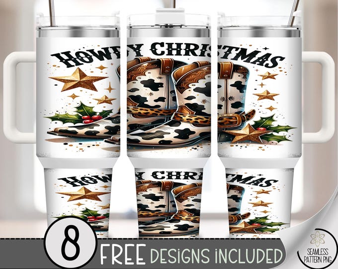 Christmas Cowboy Boots 40 oz Tumbler Wrap PNG, Vintage Western Digital Download, Rustic Sublimation Design for Holiday, A684