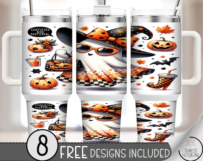 Certified Boo Material 40 oz Tumbler Wrap PNG, Cute Halloween Ghost Sublimation, Fall Pumpkin Witch Ghost Skinny Wrap, A369