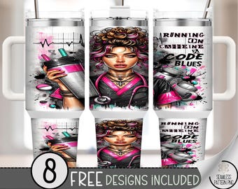 Running On Caffeine Nurse 40 oz Tumbler Wrap PNG, Caffeine Lover Design For Nurses, Digital Download B943