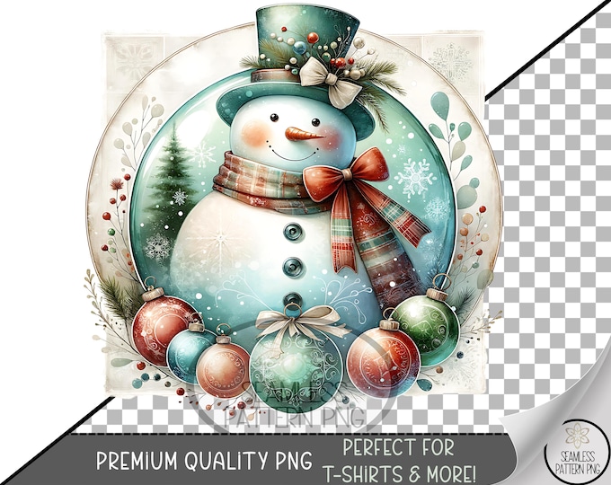 Festive Snowman Sublimation Design, Winter Holiday UV DTF Graphic, Cheerful Clip Art Printable, Watercolor Christmas Design, A552