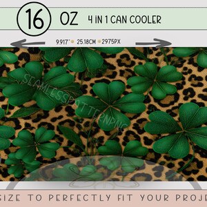 St Patrick's Day PNG, Lucky Clover Sublimation Design For 4-in-1 Can Cooler Wrap, Seamless Leopard Print File, B873 image 6