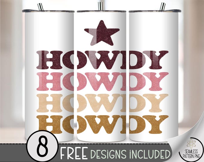 Retro Howdy Tumbler Wrap, Cowgirl Star PNG for 20 oz Skinny, Country Western Sublimation, Rodeo Drink Cup Wrap Design A288