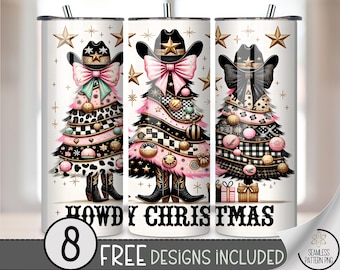Western 20 oz tumbler wrap: Christmas Cowboy Sublimation Design for Skinny Tumblers, Howdy Christmas A565