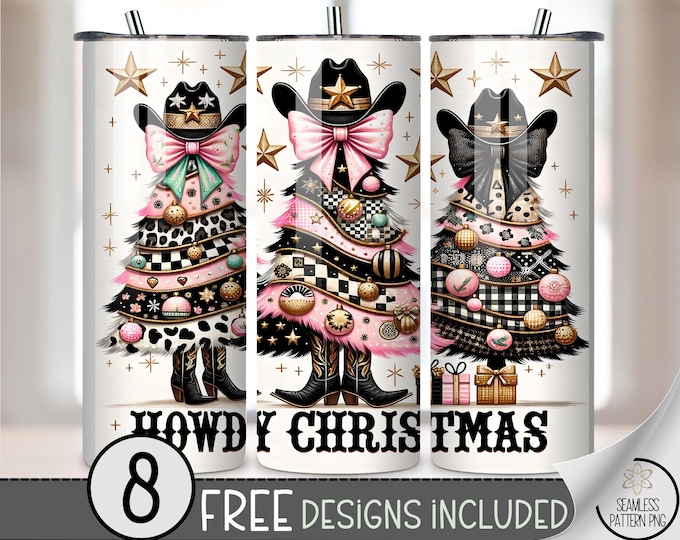 Western 20 oz tumbler wrap: Christmas Cowboy Sublimation Design for Skinny Tumblers, Howdy Christmas A565