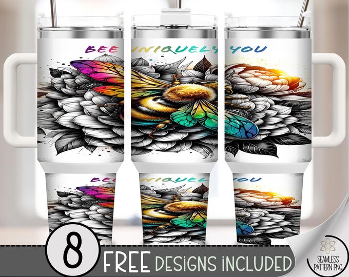 Positive Affirmation 40 oz Tumbler Wrap: Bee Uniquely You Sublimation Design, Motivation Tumbler File, A596