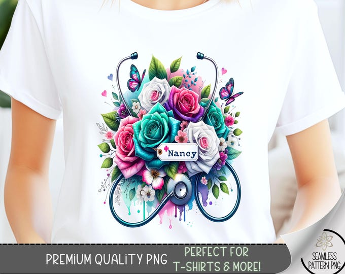 Nurse T-Shirt Design, Nurse Flowers PNG, RN Sweatshirt png, Nurse Art, Personalized Sublimation Design for Shirts, Nurse Tshirt PNG, A131