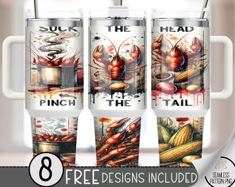 Shrimp Boil 40oz Tumbler Wrap, Crawfish Suck The Head Tail Tumbler Sublimation Design, Preppy Brushstroke 40oz Quencher Tumbler Wrap, A155