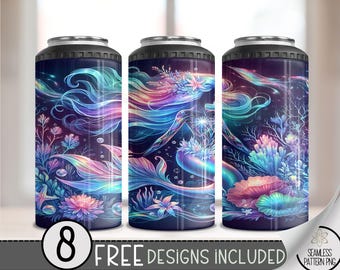 Mermaid 4 in 1 Can Cooler Wrap, Mermaid Theme 4in1 Tumbler PNG, Magical Mermaid 16 Oz Can Cooler Sublimation Design, Ocean Floral PNG, A101