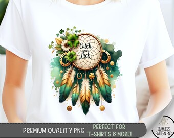 St Patrick T-Shirt Design, Shamrock Dreamcatcher T-shirt PNG, Clover Tshirt Design, Catch Your Luck Shirt PNG, Floral Boho Sublimation, A62
