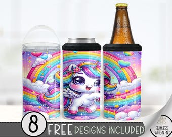 Unicorn Can Cooler Wrap, 16 oz 4-in-1 Cooler Sublimation, Rainbow Fantasy Design, Fun Kid Tumbler Wrap Design, Dreamy Can Cooler Wrap File
