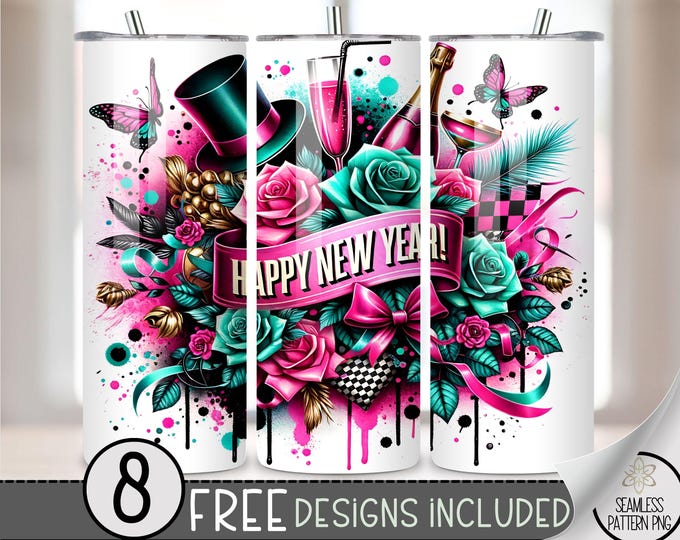 Happy New Year Tumbler Wrap, New Years Eve 20Oz Tumbler PNG, New Years Eve 20Oz Skinny Tumbler Sublimation Design, Instant Download