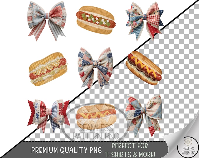 Hot Dog Sublimation Design, Retro Faux Patchwork UV DTF Graphic, Americana Hot Dog Clip Art, 4th of July Cute Digital Download B10123