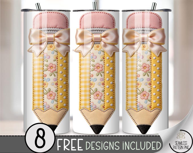 Pencil Motif 20 oz Tumbler Wrap, Cute Sublimation Design for Straight Tumblers, Cozy PNG File, Digital Download, B10167