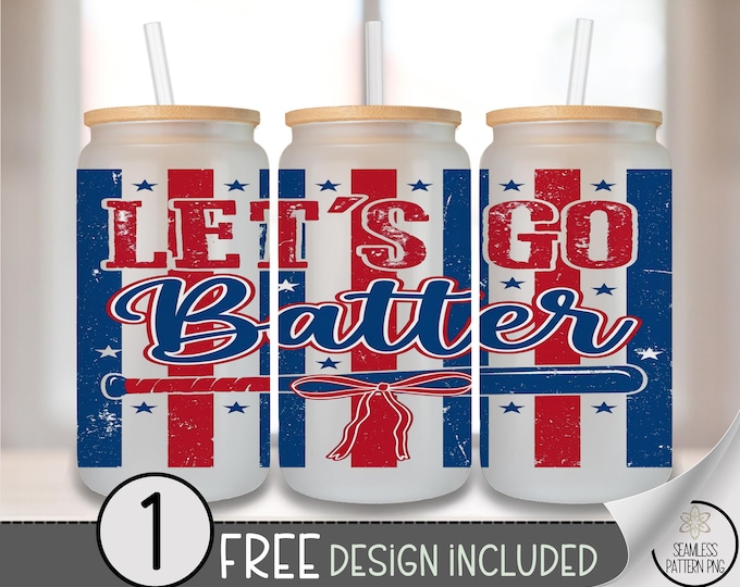 Baseball Glass Can Wrap, Patriotic 16oz Glass Tumbler Sublimation Design, Vintage PNG File, B10248
