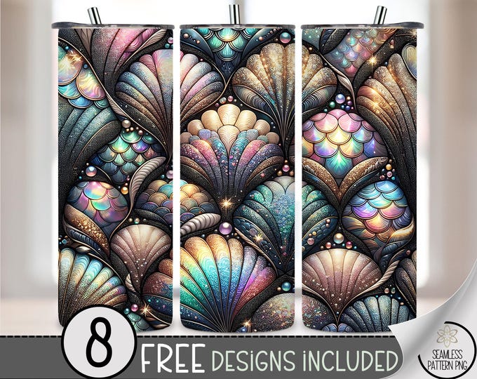 Mermaid Scales Tumbler Wrap, Seamless 20oz Skinny Tumbler Sublimation, Mermaid Tail Skin 20 oz Tumbler Design File, Shell 20oz PNG A231