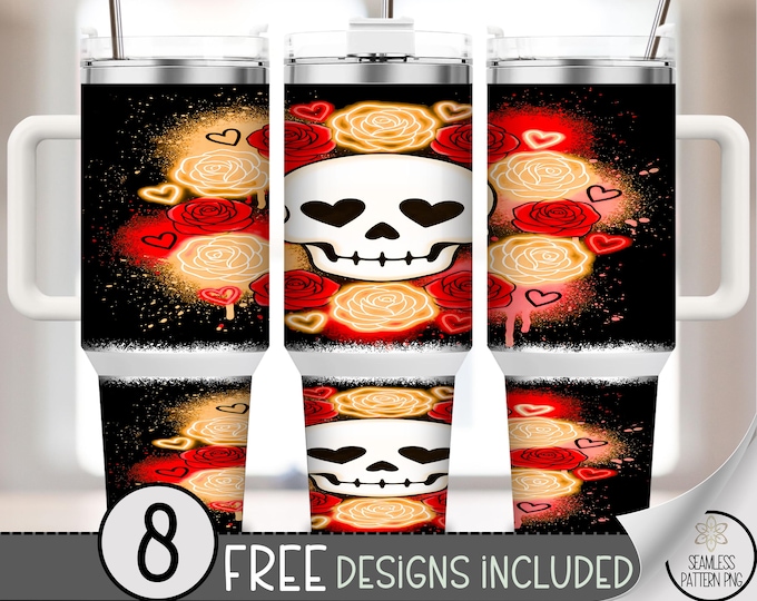Playful Skull 40 oz Tumbler Wrap, Gothic Sublimation Design, Festive PNG Files, Digital Download, B10273