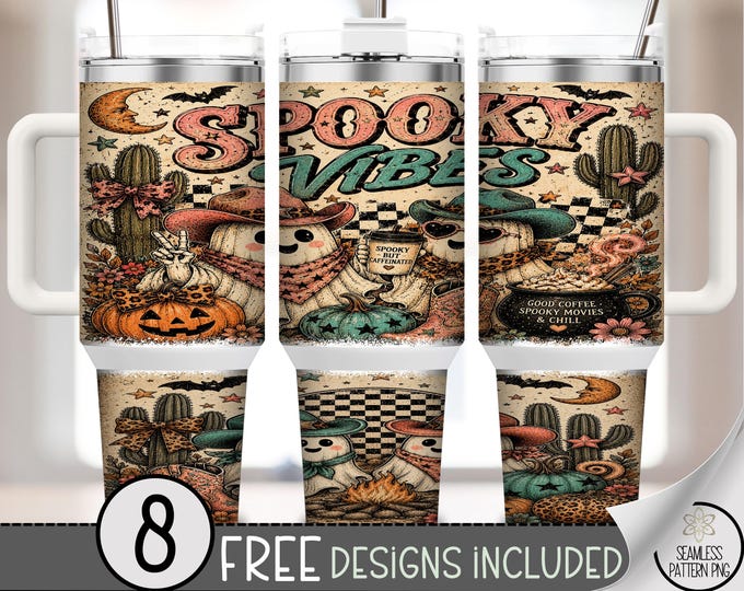 Halloween 40 oz Tumbler Wrap, Spooky Ghost Vibes Sublimation Design, Retro Western PNG, Digital Download, B10400