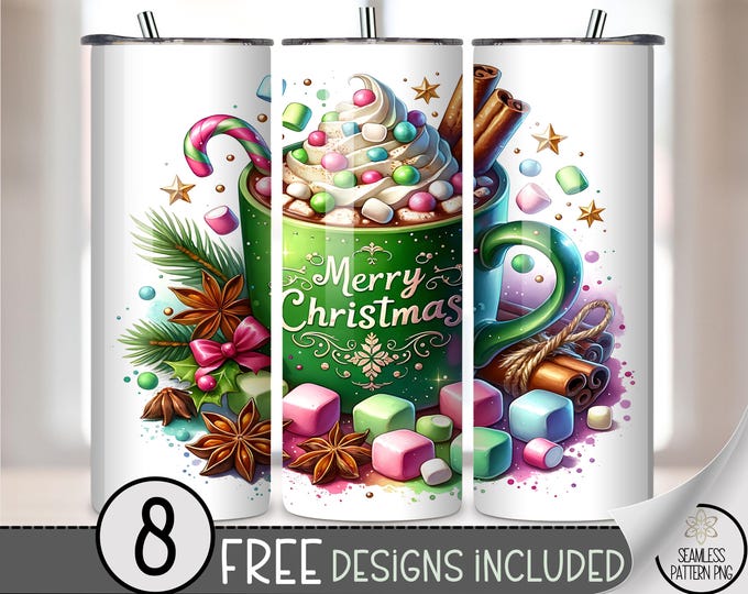 Festive Christmas Mug 20oz tumbler Wrap, Cheerful Holiday Sublimation Design, Merry Christmas Whipped Cream & Marshmallows 20 oz File, A462