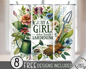 Just A Girl Who Loves Gardening Tumbler Wrap, Plant Lady 20oz Skinny Tumbler Design, Cute Garden Tumbler Sublimation, Digital Download