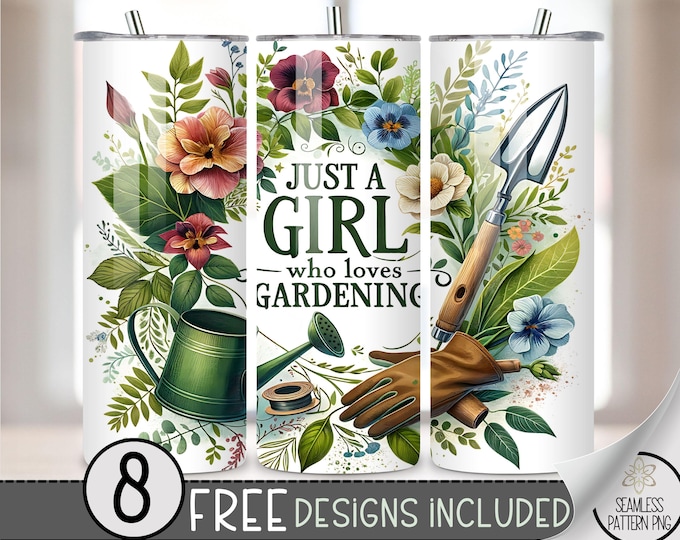 Just A Girl Who Loves Gardening Tumbler Wrap, Plant Lady 20oz Skinny Tumbler Design, Cute Garden Tumbler Sublimation, Digital Download