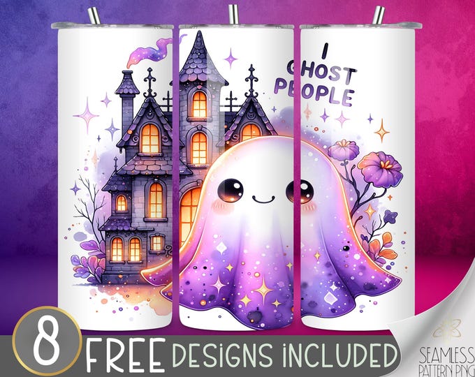 Ghost People Halloween Tumbler Wrap, Ghost 20 oz Skinny Sublimation PNG Design, Whimsical & Cute Spooky Vibes, PG Funny Tumbler Wrap