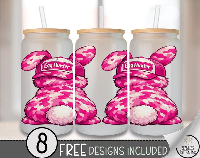 Egg Hunter PNG, Funny Easter Bunny Glass Can Wrap, Easter Hunt, Digital Download, B10015