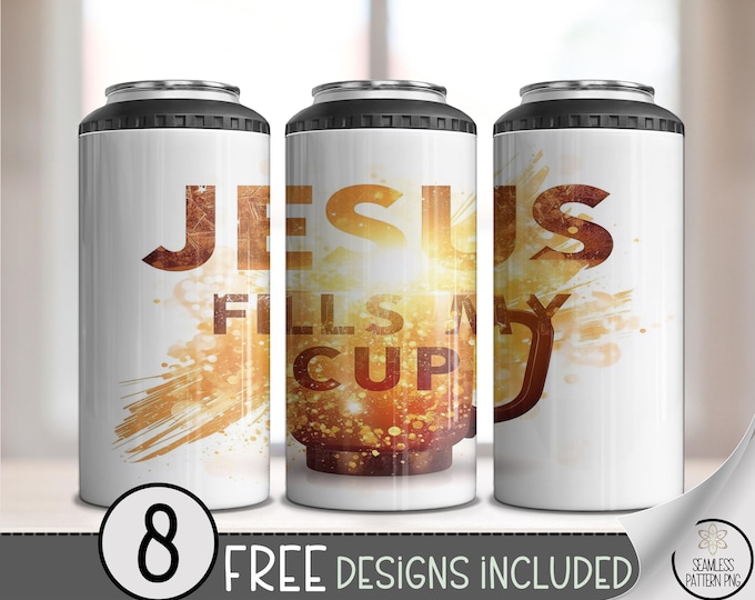 Jesus Fills 4-in-1 Can Cooler PNG, Christian Wrap Sublimation, Bible Verse Digital Download, Faith Design, A805