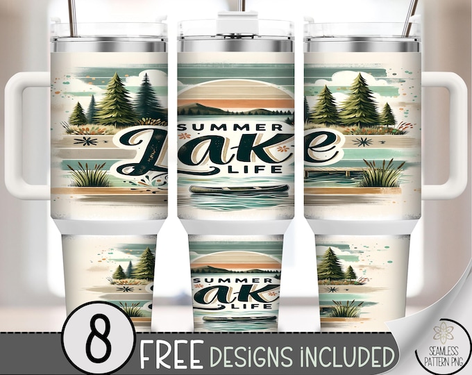 40oz Tumbler Wrap Summer Lake Life PNG, Rustic Canoe Lake Scene Sublimation, Cabin Lakehouse PNG, Nature Lover Wrap Design, A372