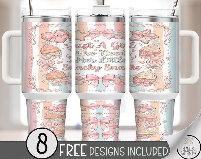 Playful Snack 40 oz Tumbler Wrap, Feminine Sublimation Design, Pastel Slogan PNG Files, Kawaii 40oz Tumbler Design, Tumbler Wrap, B10075