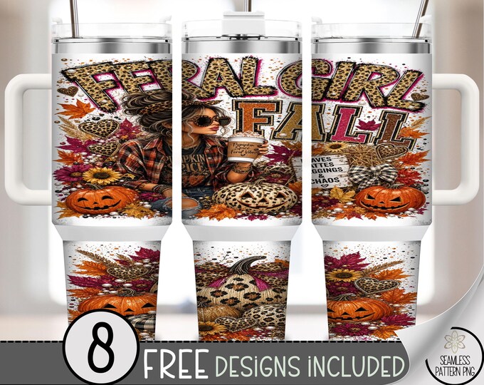 Feral Girl Fall 40 oz Tumbler Wrap, Autumn Sublimation Design PNG, Digital Download, B10442