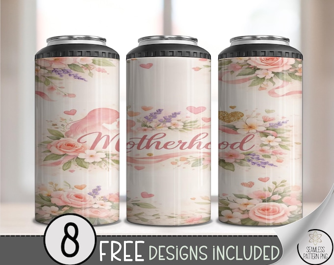 Motherhood 4in1 Can Cooler Wrap, Elegant Floral Sublimation Design, Romantic Shabby-Chic Pastel 16 oz 4-in-1 File, B10086