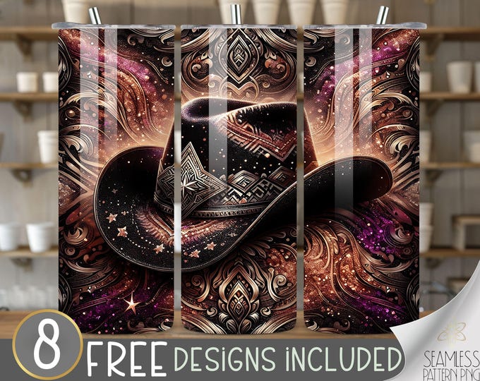 Western Hat Tumbler Wrap, 20 oz Tumbler Sublimation Designs, Country Tumbler Wrap, Boho Cow  Hide Tumbler, Country Girl Tumbler