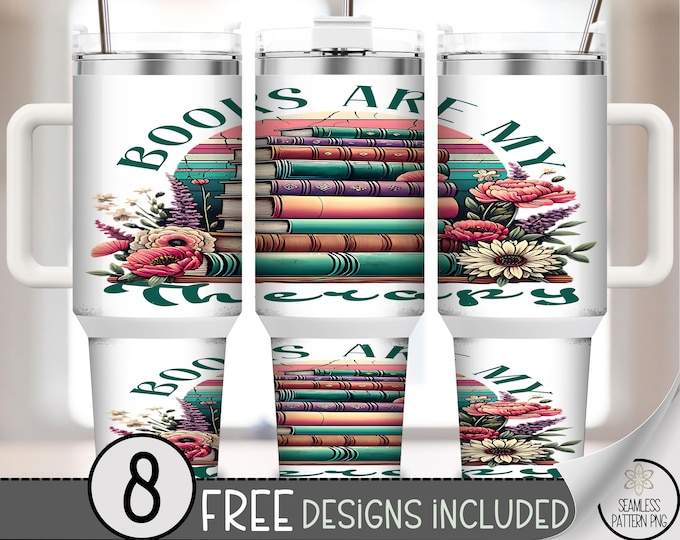 Books Stack 40 oz Tumbler Wrap, Bookish Sublimation Design, Floral PNG Files, Reading Aesthetic 40oz Tumbler Design B995