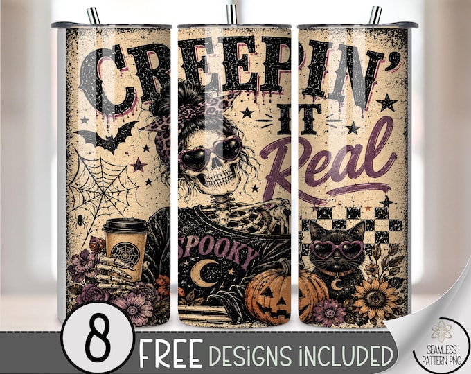Halloween 20 oz Tumbler Wrap, Spooky Sublimation Design for Straight Tumblers, Retro Skeleton PNG Files, Digital Download, B10344